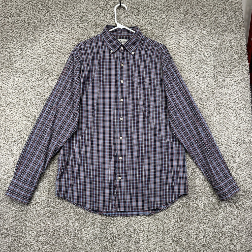 Peter Millar Performance Shirt Men's L Blue Pink Plaid Button Up Nylon Stretch‎